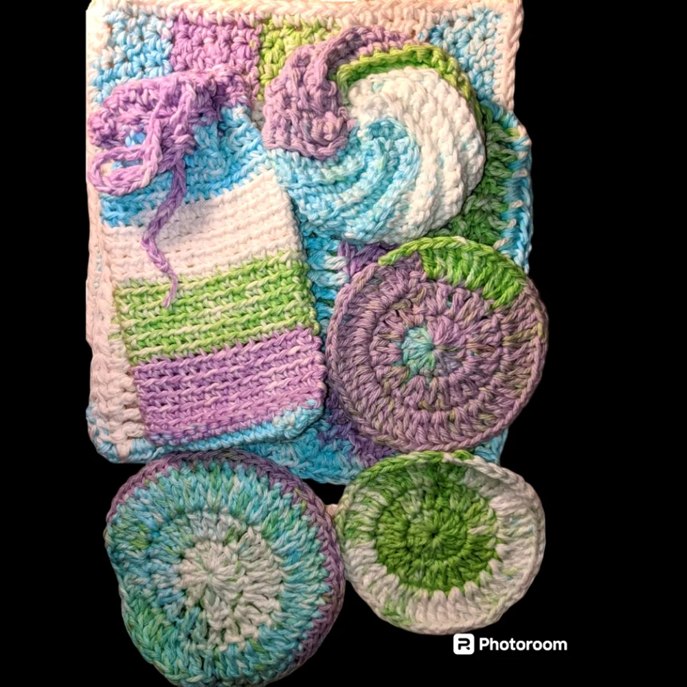 Wash Cloth, Soap Bag, Makeup Remover, Scrubby, Mitten Set Crochet Handmade